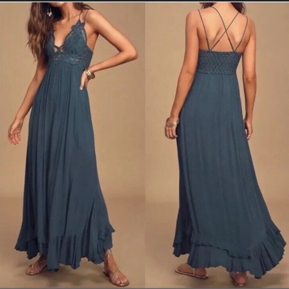 Free People Teal Lace Maxi Dress - Picture 1 of 4